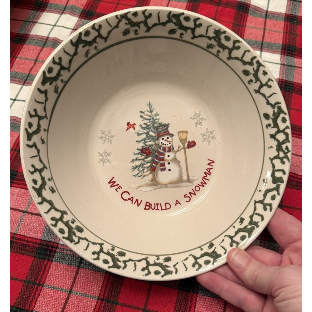 "We Can Build A Snowman" Round Serving Vegetable Bowl 9" Stoneware Christmas